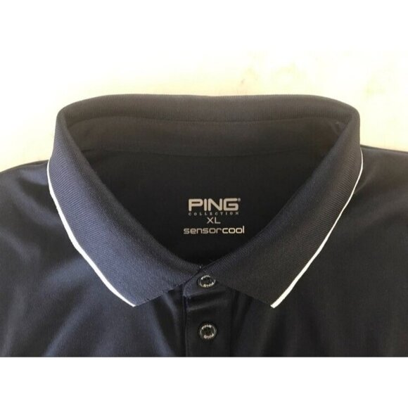 PING Sensorcool Short Sleeve Polo Golf Shirt Mens Size XL Navy Blue - Picture 3 of 8